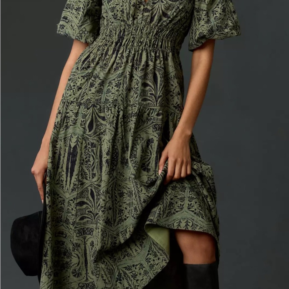 Anthropologie Pilcro Corduroy Ruched Printed Midi Dress